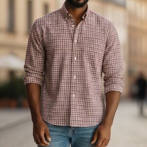 J. Crew Mens Slim Fit Button Down Shirt Long Sleeve Gingham Red Blue Size Large